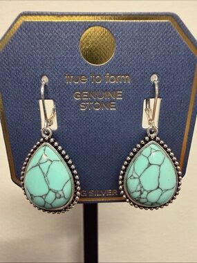 True to Form | Turquoise Teardrop Dangle Earrings w/ Silver Beaded Frame